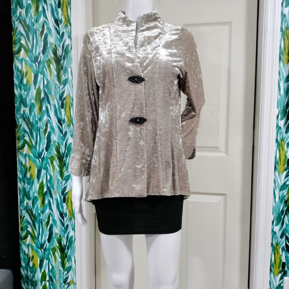 IC by Connie K Classic Lagenlook Artsey Crushed Velvet Jacket Tan Women's Small - Picture 4 of 13